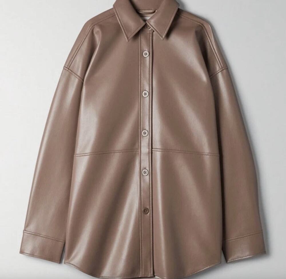 Aritzia Babaton Pelli Shirt Jacket Size XS UnReal Leather Button Up Shitake